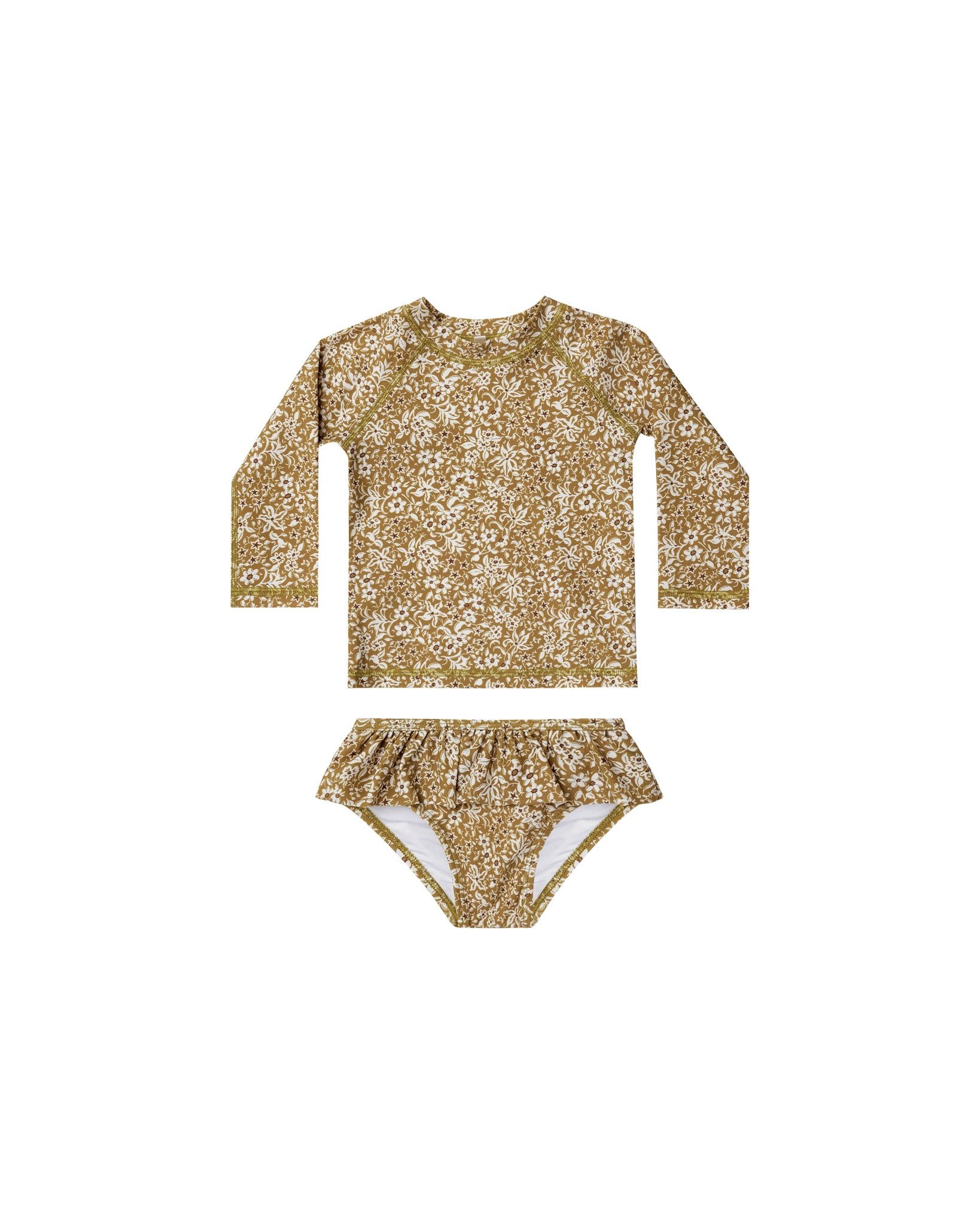 rash guard girl set || golden ditsy